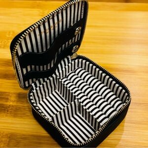 Henri Bendel Black and White Striped Travel Jewelry Case
